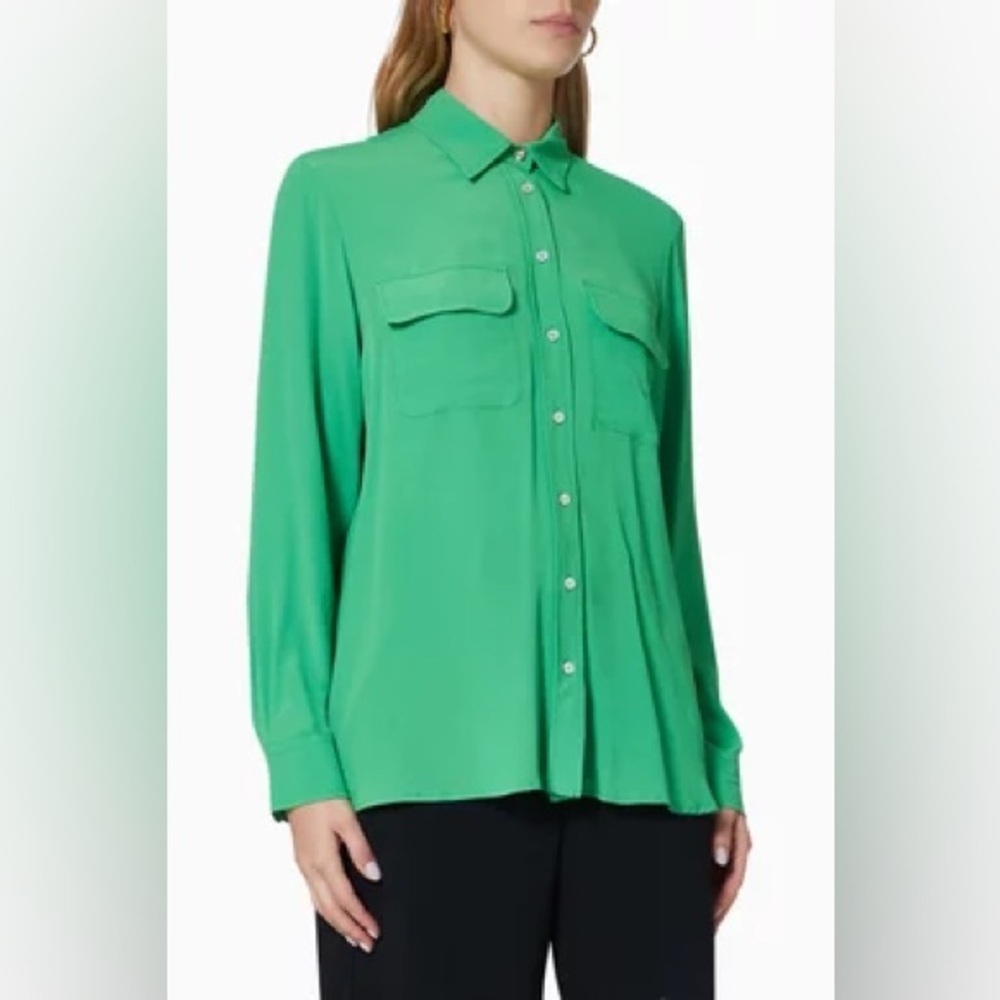 Marella Crepe De Chine silk blend button down shirt in green